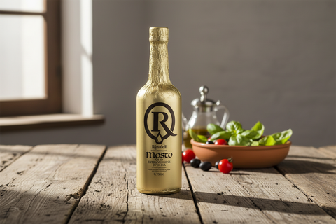 Mosto Olio Extra Vergine su tavolo grezzo